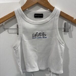 White Fox Boutique White Ribbed Tank with Embroidered Logo